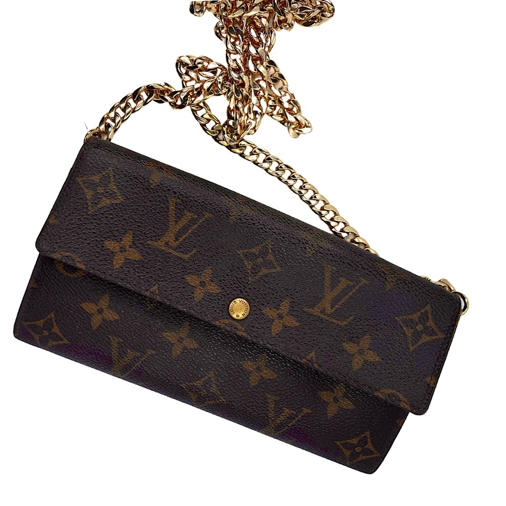 Vintage Louis Vuitton Sarah Wallet modified with crossbody chain